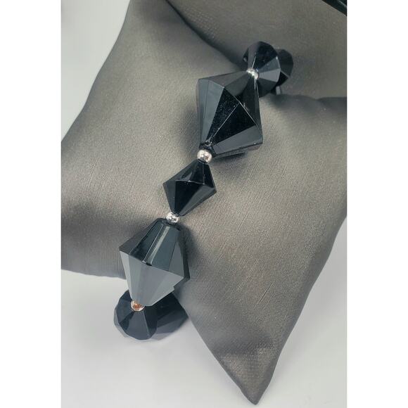 Vtg Trifari Black Bicone Beaded Geometric Necklace, Bracelet, and Earrings Set - Picture 5 of 9